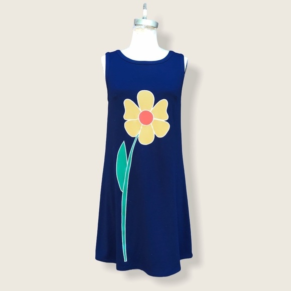 ModCloth Blue Midi Shift Dress Yellow Daisy Medium - Picture 1 of 9